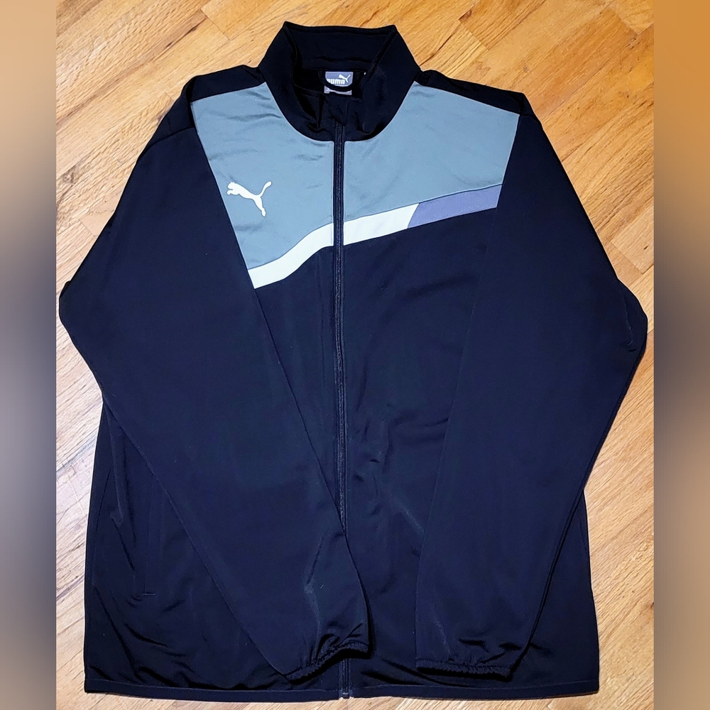 Men's Black Grey & White PUMA fullzip Athletic wear jacket coat *LIKE NEW* sz XL